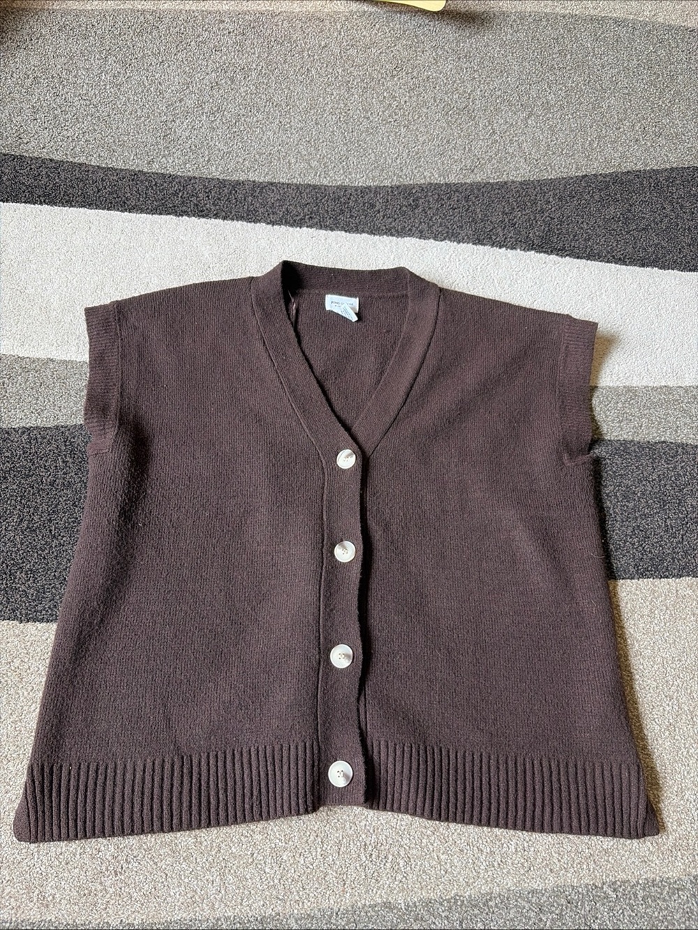 Sleeveless V-Neck Button Front Sweater Vest - Brown